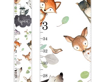 Woodland Animals Growth Chart, Canvas Growth Chart, Gender Neutral Growth Chart, Woodland Decor, Forest Animals Nursery Decor, Nursery Print