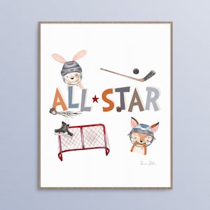 Sports Nursery Print, HOCKEY Nursery Wall Art Print, Sports Printable, Watercolor Nursery Print, Kids Hockey Decor, Hockey Art, Hockey Print