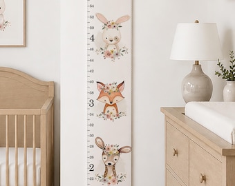 Woodland Growth Chart, Vintage Flowers Roses, Growth Chart Ruler, Height Chart, Canvas Growth Chart, Personalized Growth Chart, Girls Room