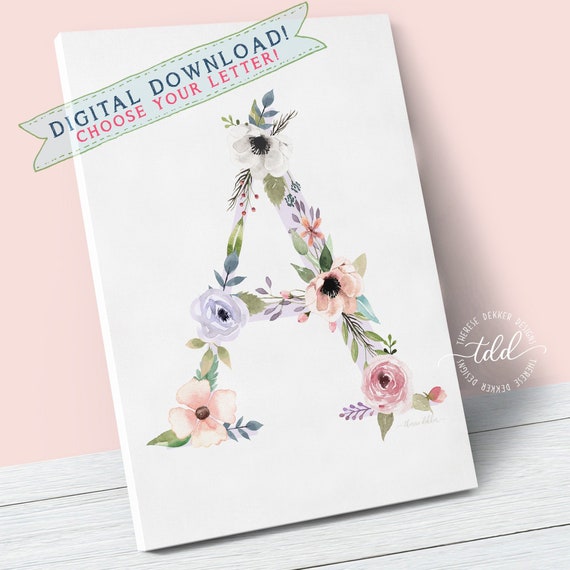 INITIAL Floral Letter Printable Letter Flower Letter Print | Etsy