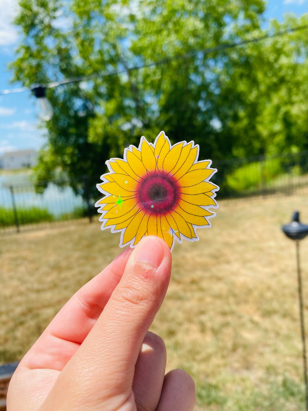 Holographic Waterproof Sunflower Sticker | Water Bottle Sticker ...