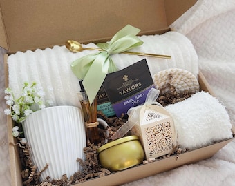 Serenity Gift Box: Blanket, Tea, Candle, Socks, & Treats - Care Package