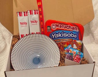 Ramen Care Package, Asian Inspired Ceramic Bowl, College Ramen Box, Exotic Asian Snack Box