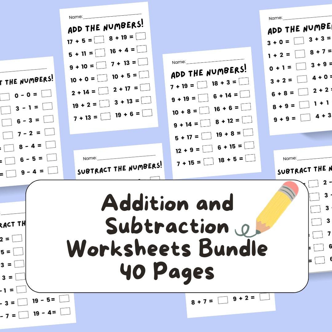 Addition & Subtraction Worksheets Bundle: Math Practice (PDF) - Etsy