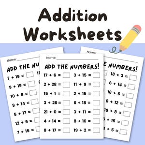 Two-Digit Addition Worksheets Printable | 10 Fill-in-the-Blanks Math Sheets for 2nd & 3rd Grade | Instant Download