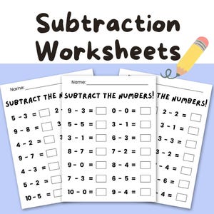 Subtraction Worksheets: Fill-in-the-Blank Math, Grades K-2 (PDF)
