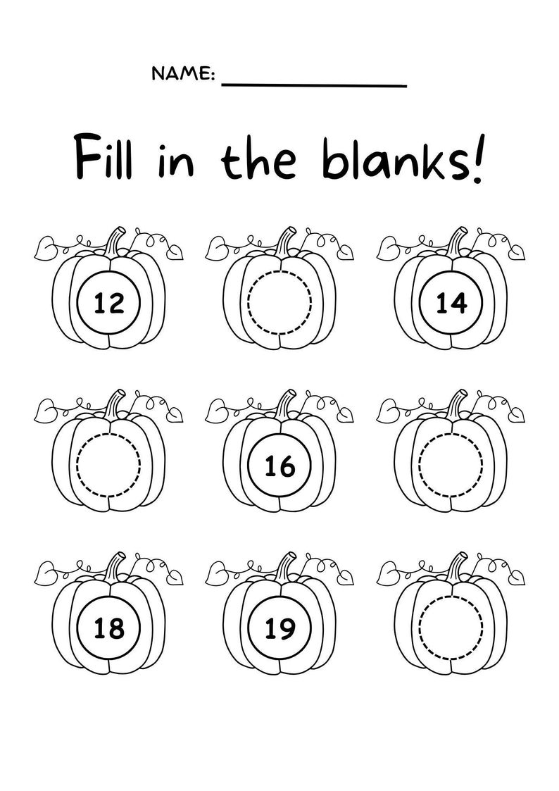 Number Pattern Worksheets: Fill in the Blanks, Kindergarten & 1st Grade ...