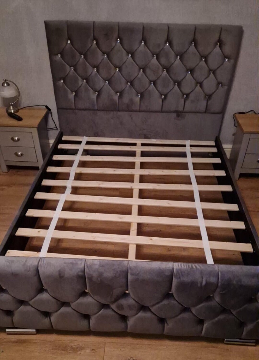 LUXURY PLUSH VELVET Art Deco Bed Frame Upholstered Double &King Size