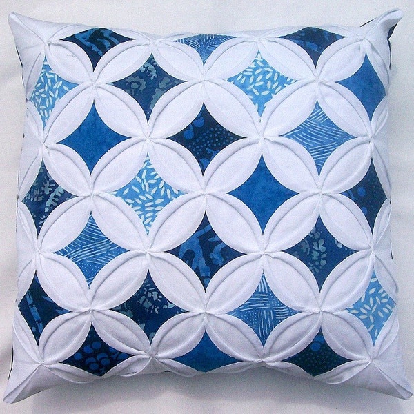 Blue Bayou Hand-Sewn Cathedral Window Pillow Cover