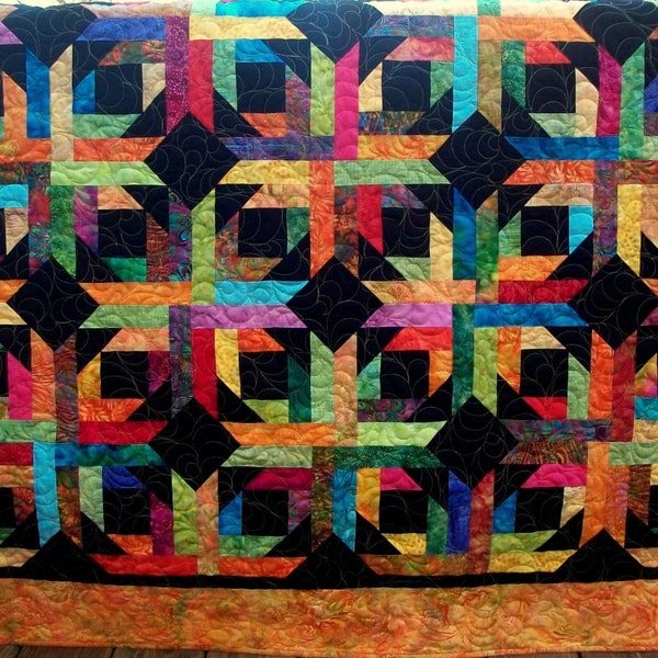 Geometric Quilt Modern Batik Quilt Lap Quilt - 60 x 60 Inches