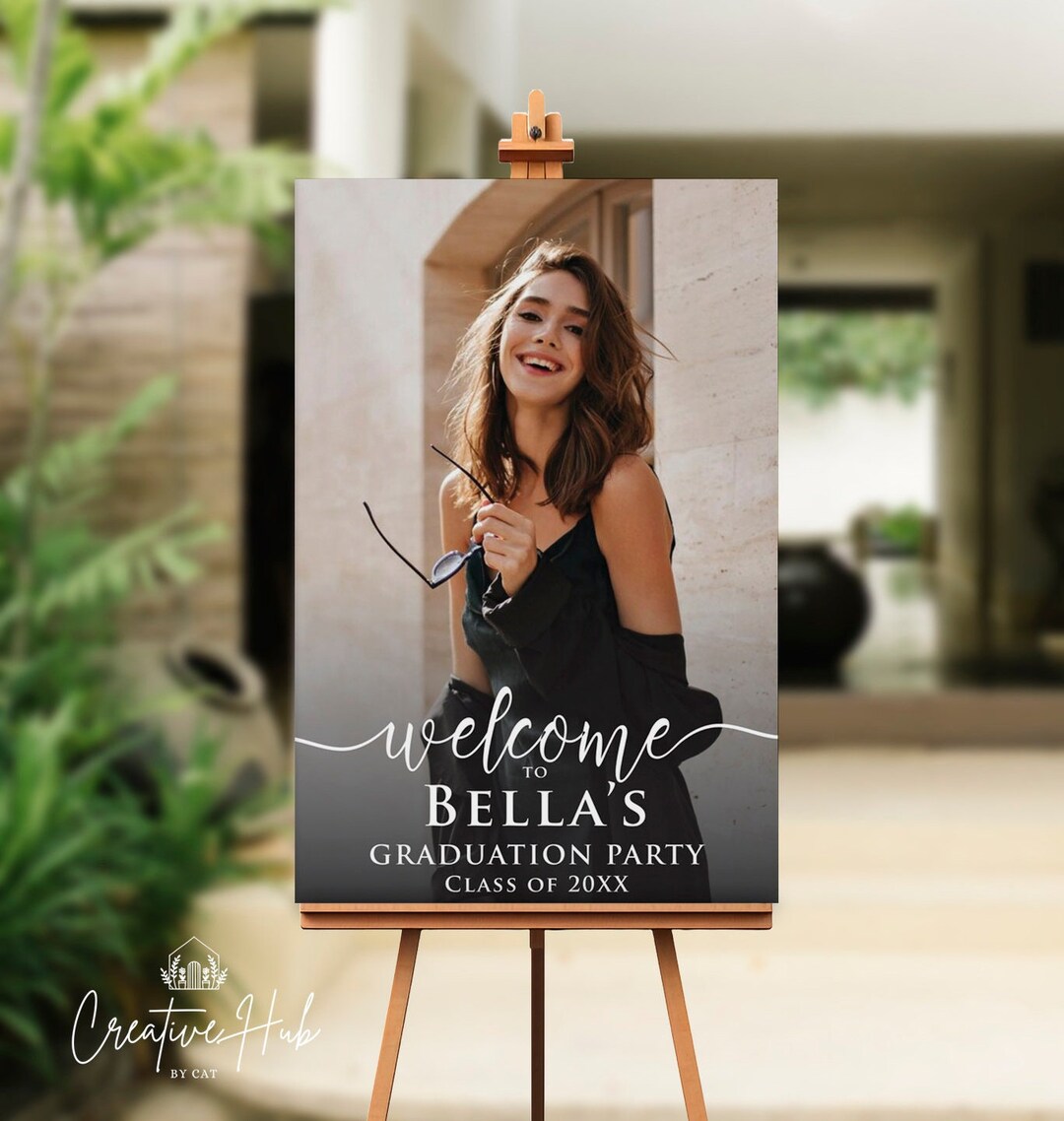 Simple Portrait Graduation Party Welcome Sign, Photo Graduation Party ...