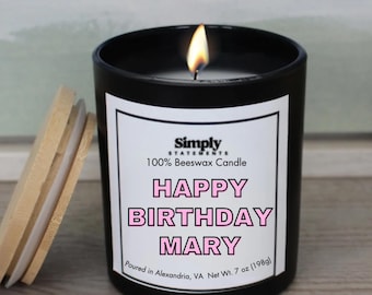 Personalized Happy Birthday Candle | 100% Beeswax Candle Gift | Custom Name Candle | Non Toxic Clean Burning Candle | Custom Birthday Candle