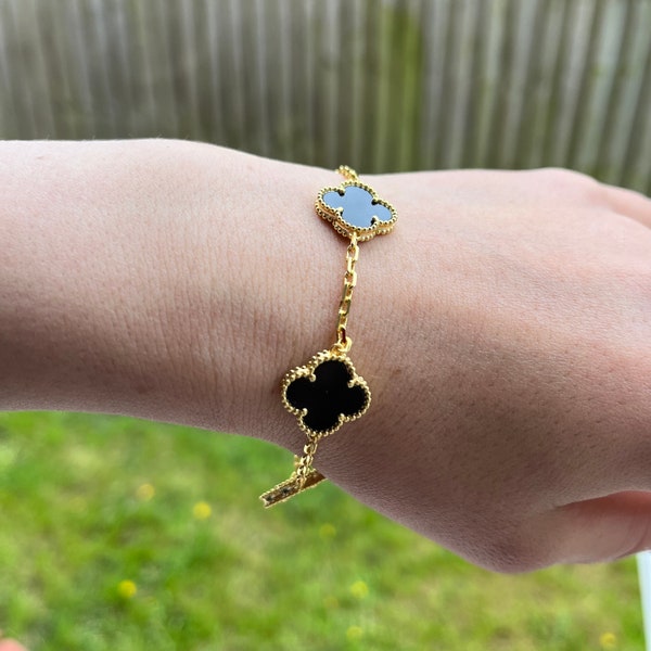 18k Gold Vermeil  Clover Flower Bracelet, High-quality mother of pearl clover bracelet
