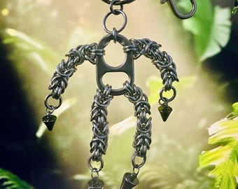 Chainmail Armored Friend Keychain — Gothic Bright Aluminum/Stainless Steel Key Ring, Handmade Alt Gift