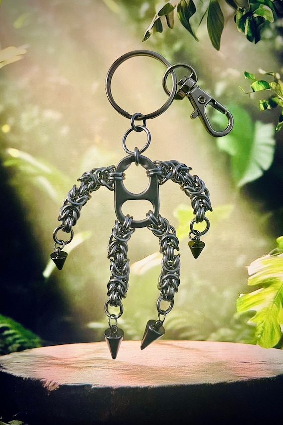 Chainmail Armored Friend Keychain — Gothic Bright Aluminum/Stainless Steel Key Ring, Handmade Alt Gift