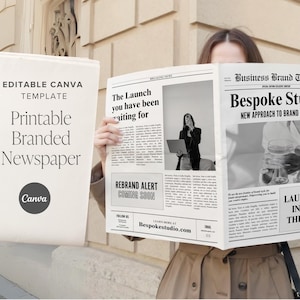 Canva Business Brand Newspaper Template, Editable Newspaper Announcement, Custom Newspaper For Branding Photoshoot