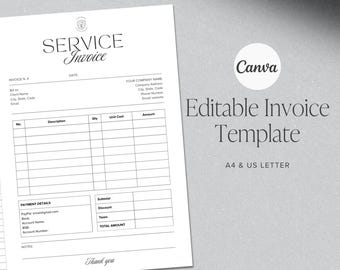 Minimalist Invoice Template Canva: Editable Small Business Form (A4/US Letter Size)