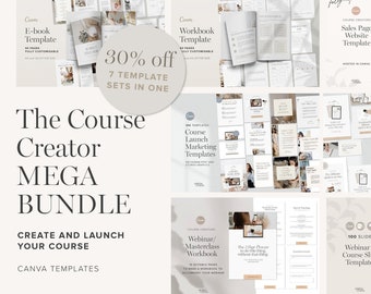 Course Creator Bundle Canva Templates | Webinar and course slides, ebook, workbook, sales page and launch marketing