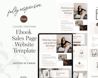Ebook Sales Page Website Template |  Editable Canva Landing Page