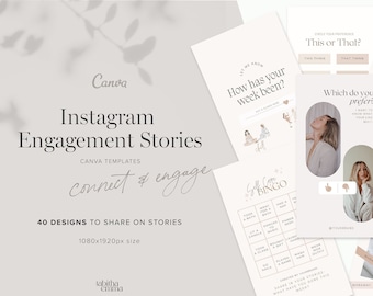 Instagram Stories Engagement Boost Canva Templates 40 Graphics | Social media booster interactive stickers | Aesthetic brand community