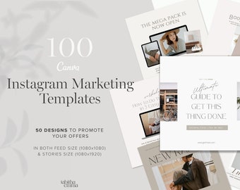 Instagram Promotional Canva Templates 100 Feed and Stories Graphics | Sales, giveaways, launches, freebies