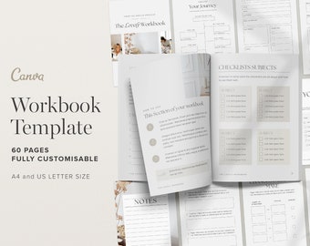 Editable Canva Workbook Template | Customisable workbooks for Course creator and small business | Coach Worksheets  | 60 Pages