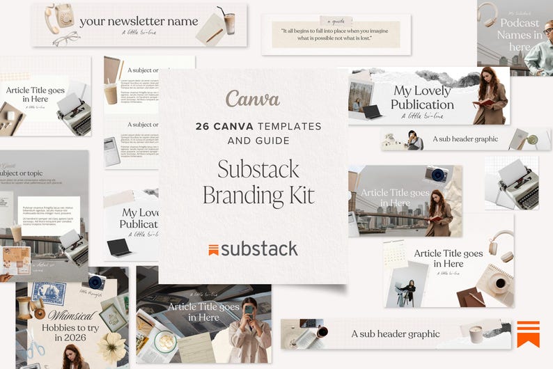 Substack Branding Kit Canva Templates - Scrapbook Style Newsletter ...