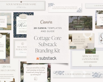 Substack Branding Kit Canva Templates - Cottage Core Newsletter Graphics Bundle and Branding Guide