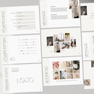May include: A branding guide for a business with a minimalist aesthetic. The guide includes a logo, color palette, and mood board. The text "PRIMARY LOGO" and "LOGO" are visible on the page.