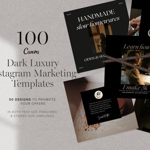 Dark Mode Instagram Werbe Canva Templates 100 Luxus Feed und Stories Grafiken | Sales, Giveaways, Produkteinführungen, Freebies
