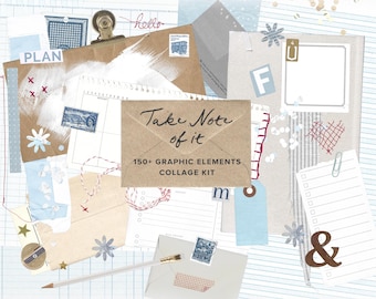 Notes & Planning Collage Elements PNG Bundle | 150+ Scrapbook Papers, Stickers, Tape, Clips , Journal Graphics