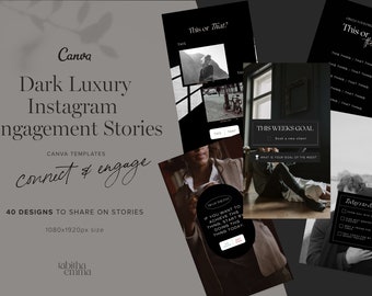 Instagram Stories Dark Mode Luxury Engagement Boost Canva Templates 40 Graphics | Social media booster interactive stickers