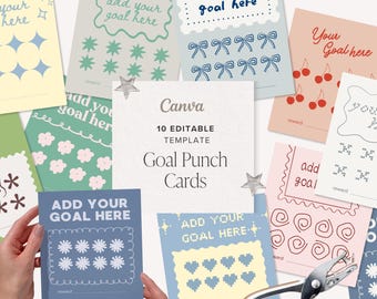 Customizable Goal Habit Tracking Punch Cards Printable | 10 Canva Editable Punch Cards to Gamify Goals | Digital Download