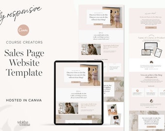 Course Sales Page Template Canva Website | Editable Website Landing Page Template for Canva | Launch Course Creator Templates