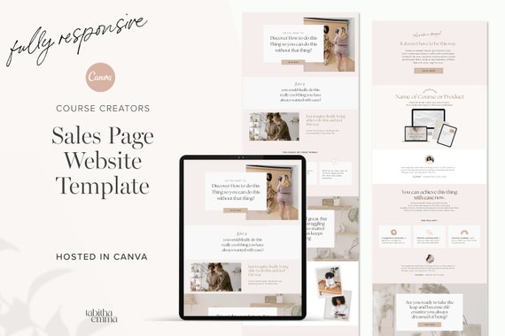 Course Sales Page Template Canva Website | Editable Website Landing Page Template for Canva | Launch Course Creator Templates