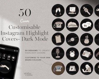 Dark Mode Instagram Story Highlight Covers Customisable Icon Set for Creative Business Unique Illustrations