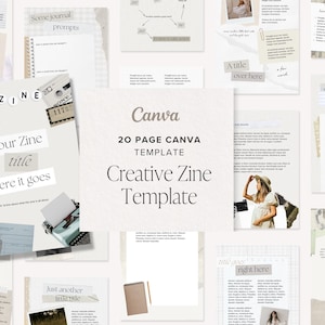 Könnte beinhalten: Ein Collage-Layout mit einer Canva-Vorlage für ein kreatives Zine. Das Design integriert zerrissenes Papier, handschriftliche Notizen und Vintage-Elemente. Der Text enthält "Your Zine title", "here it goes" und "The This Thing Checklist".