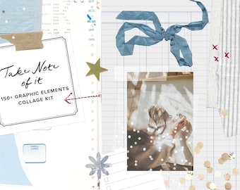 Notes & Planning Collage Elements PNG Bundle | 150+ Scrapbook Papers, Stickers, Tape, Clips , Journal Graphics