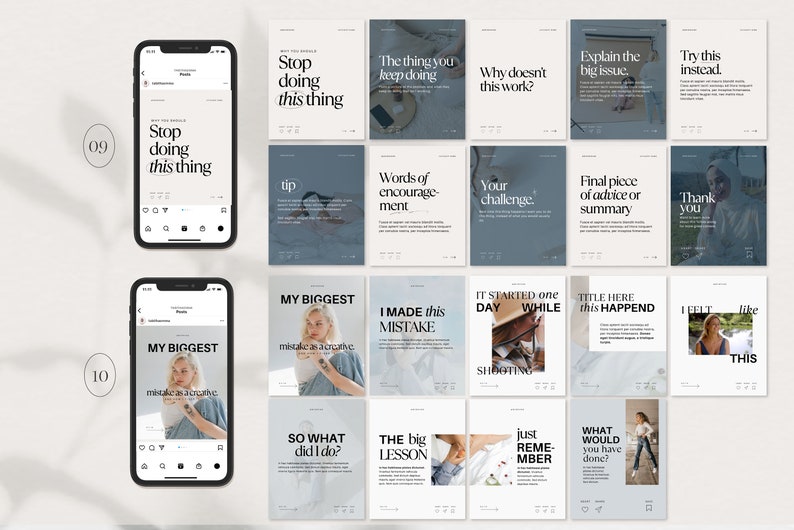 Op de afbeelding: Een collage van 16 Instagram-story-sjablonen met tekst en afbeeldingen. De sjablonen zijn ontworpen om mensen te helpen aantrekkelijke content te maken voor hun sociale media.