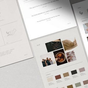 May include: Brand identity design for KIN & CO, a community gathering space. The logo features a hand holding a cup. The mood board includes images of coffee, a group of people, and a fabric swatch. The color palette includes shades of brown, beige, and green.