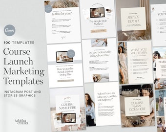 Course Launch Instagram Promotional Canva Templates 100 Feed and Stories Graphics | Course Creator
