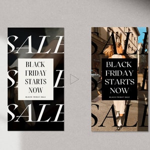 May include: Black and white graphic design with the text "SALE" in large letters and "BLACK FRIDAY STARTS NOW" in smaller letters. The text is on a black background with a blurry image of a person in the background.