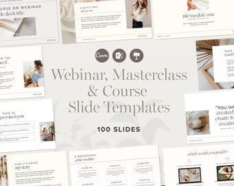 Webinar, Masterclass and Course Presentation Slide Deck | 100 Slides for Canva, Keynote, Powerpoint | Course Creator Coach