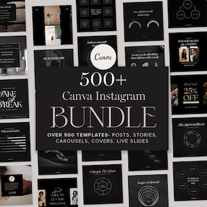 Instagram Canva Templates Bundle |  Luxury Dark Mode | Posts, stories, covers, highlights, reels and live stream templates