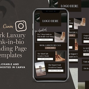 Instagram Link In Bio Template Canva Website DARK MODE | Bearbeitbare Website Mobile anding Page Template für Canva | Instagram Landing Page
