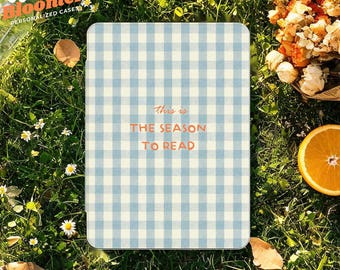 Custom Blue Gingham Cozy Kindle 12th Case 2024, Kindle Colorsoft Case Cover Paperwhite 11th 6.8 Kindle Oasis Kobo Clara Case Auto Wake/Sleep