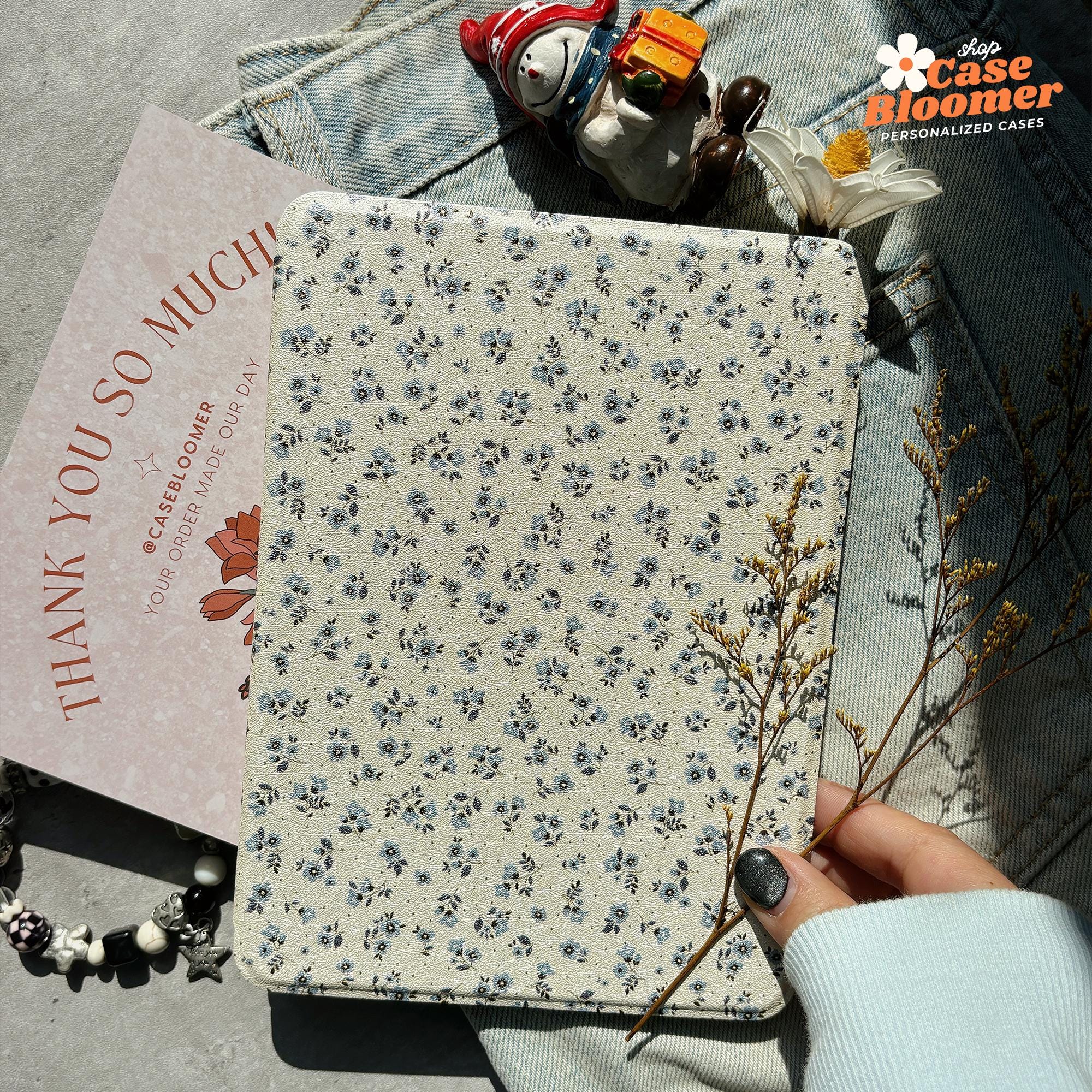 Floral Kindle Case with Strap 2024 Kindle Colorsoft Case Cover Paperwhite 12th 7-inch Kindle Oasis 11th Kobo Auto Wake Free Personalization