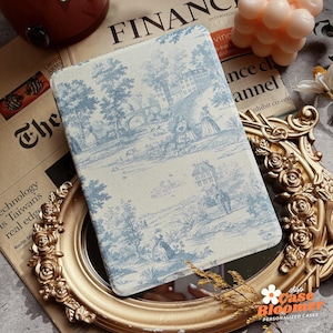 Aangepaste naam Toile de Jouy iPad-hoesje iPad Pro 13 12,9 11 Air6/7 M3 A16 10e Mini7 Auto Wake/Sleep iPad-hoesje met potloodsleuf Cadeau voor haar