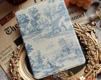 Custom Name Toile de Jouy iPad case iPad Pro 13 12.9 11 Air6/7 M3 A16 10th Mini7 Auto Wake/Sleep iPad Case with Pencil Slot Gift for her