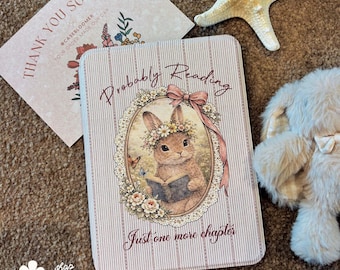 Custom Name Cute Bunny Vintage Kindle Case 12th 7" Colorsoft 2024 Paperwhite 11th Signature Edition Kindle Oasis Auto Wake/Sleep Kobo Case